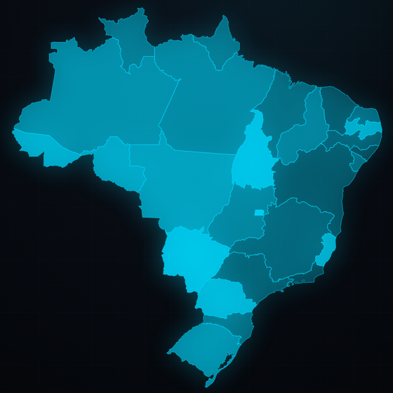 Mapa do Brasil colorido por estado no painel da apuração